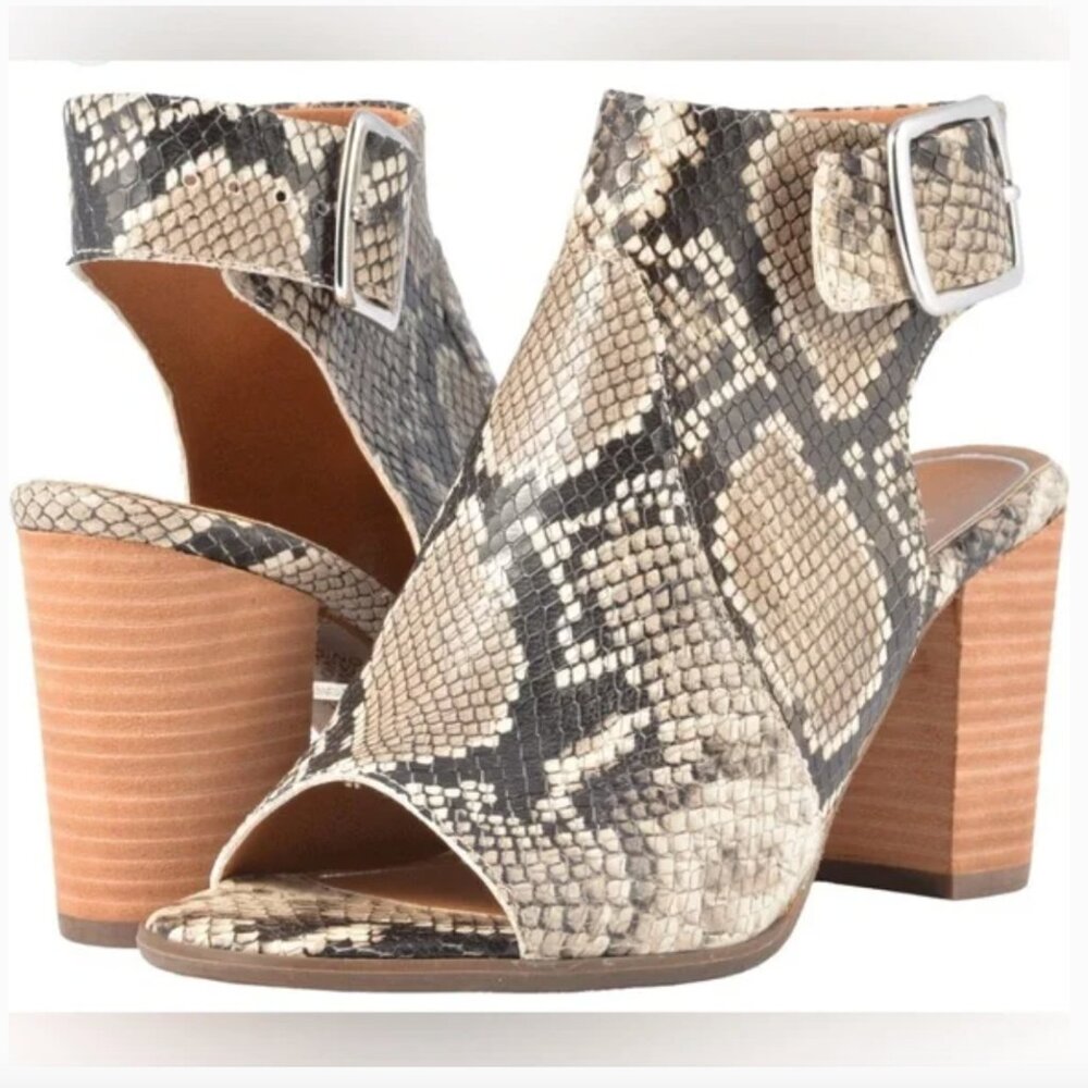 Vionic Blakely Snakeskin Open-Toe Bootie Heel Women's 8 Buckle Leather - Picture 2 of 13